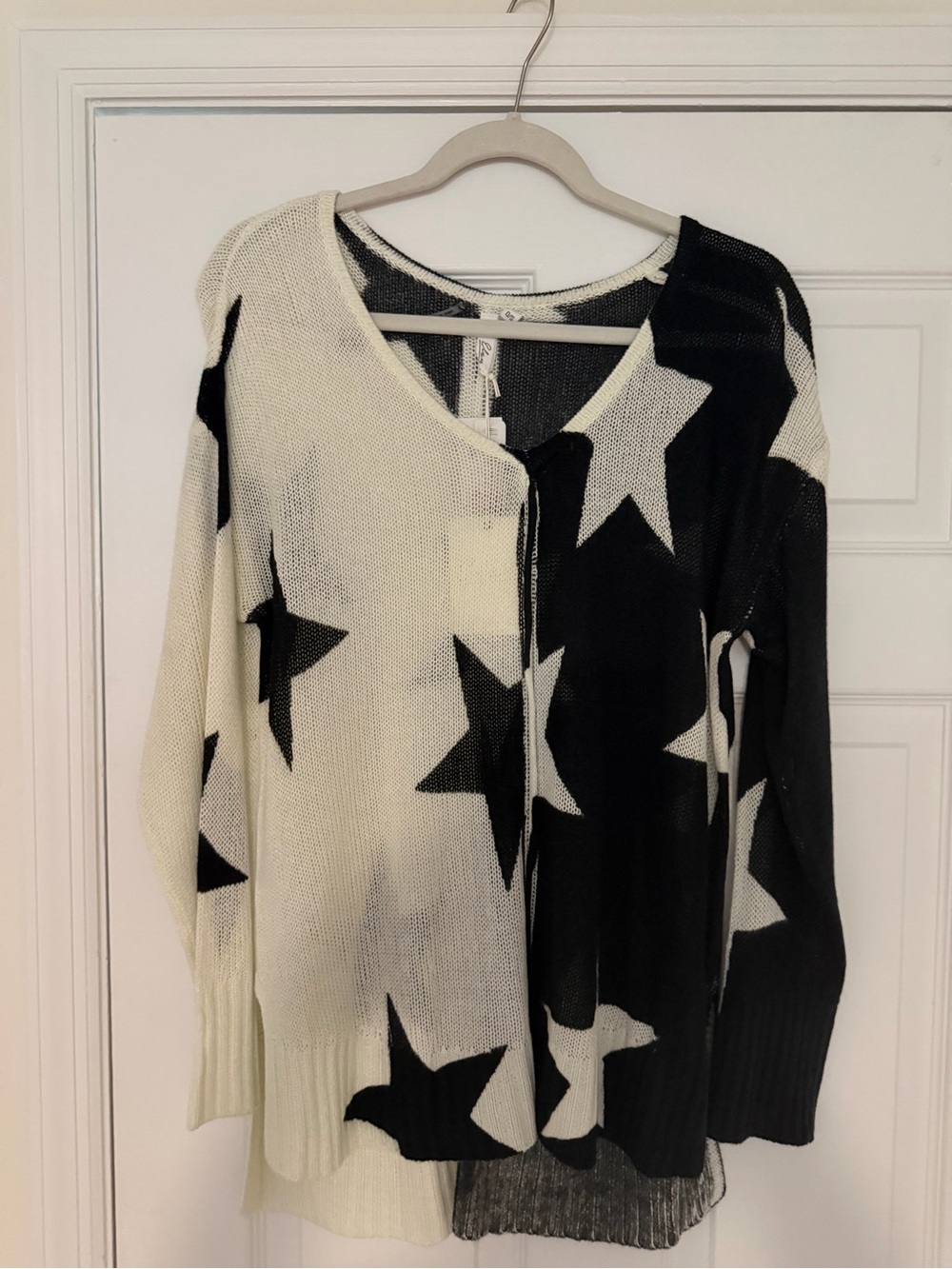 Elan Two-Tone Black & Cream Star Knit Sweater